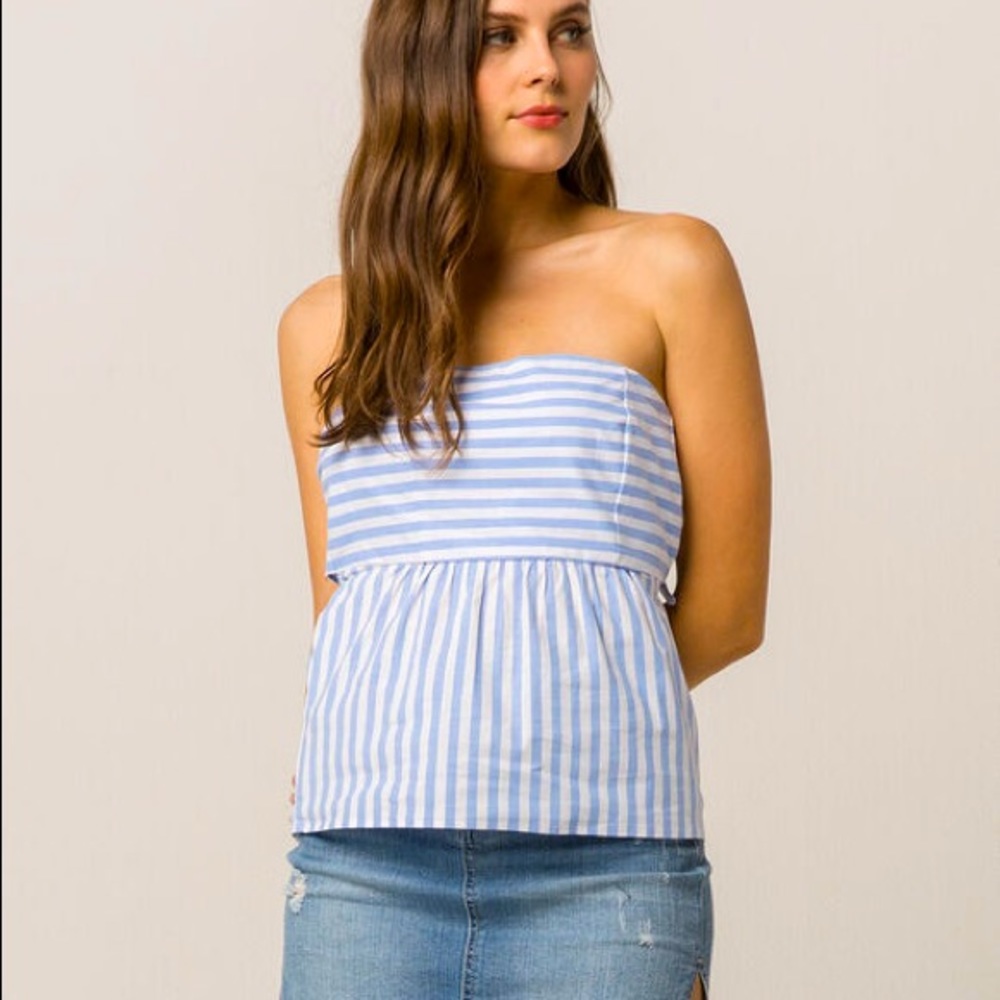Socialite blue and white stripe tie tube top Sz M